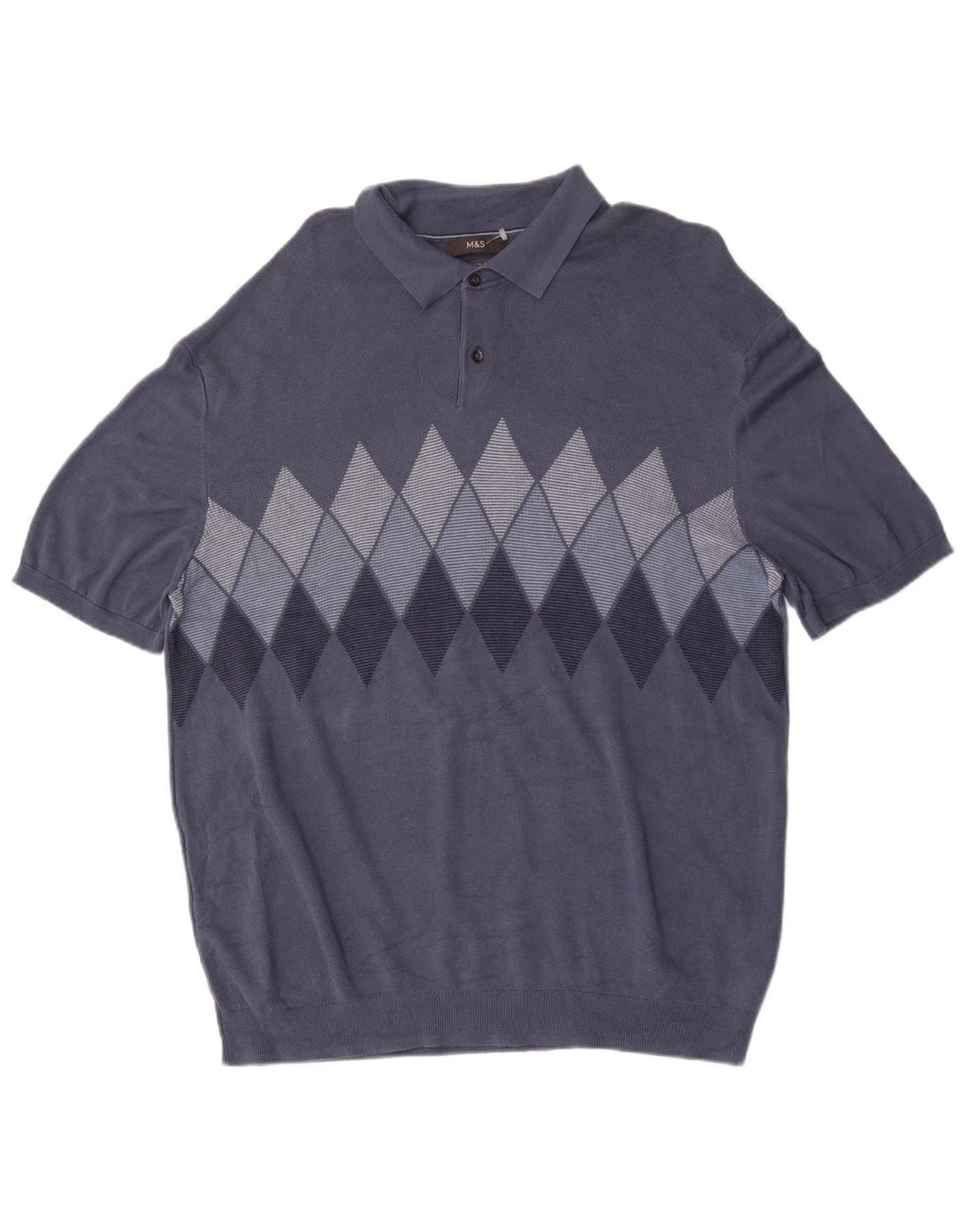 Marks & Spencer Jersey tipo polo para hombre, talla 2XL, azul Argyle/Diamante