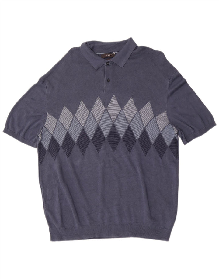 Marks & Spencer Jersey tipo polo para hombre, talla 2XL, azul Argyle/Diamante