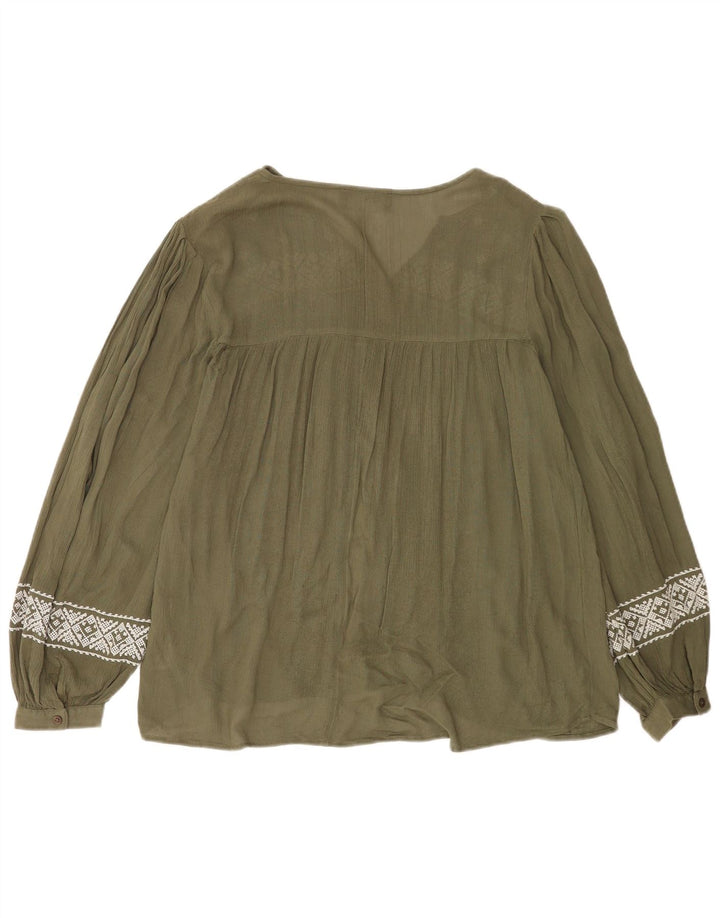 Marks & Spencer Blusa de manga larga para mujer UK 42 Medio Caqui Geométrico