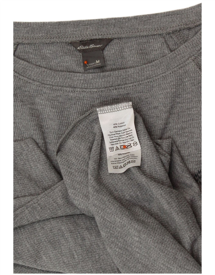Eddie Bauer Top para mujer de manga larga UK 12 Gris medio Algodón Fair Isle