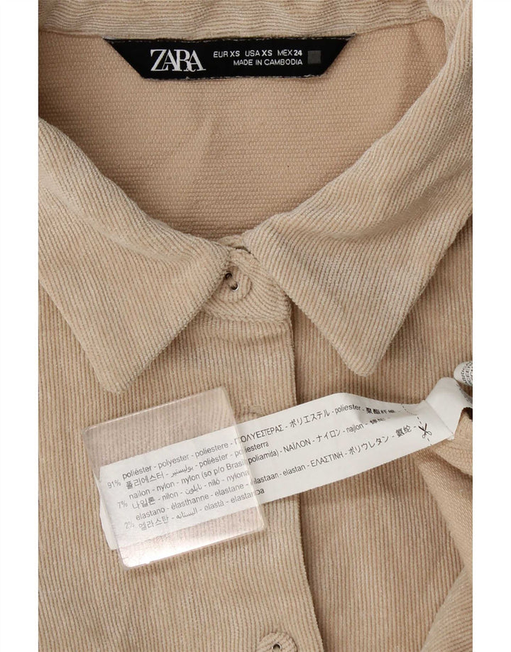 Zara Mujer Camisa De Terciopelo Extragrande UK 6 XS Poliéster Beige