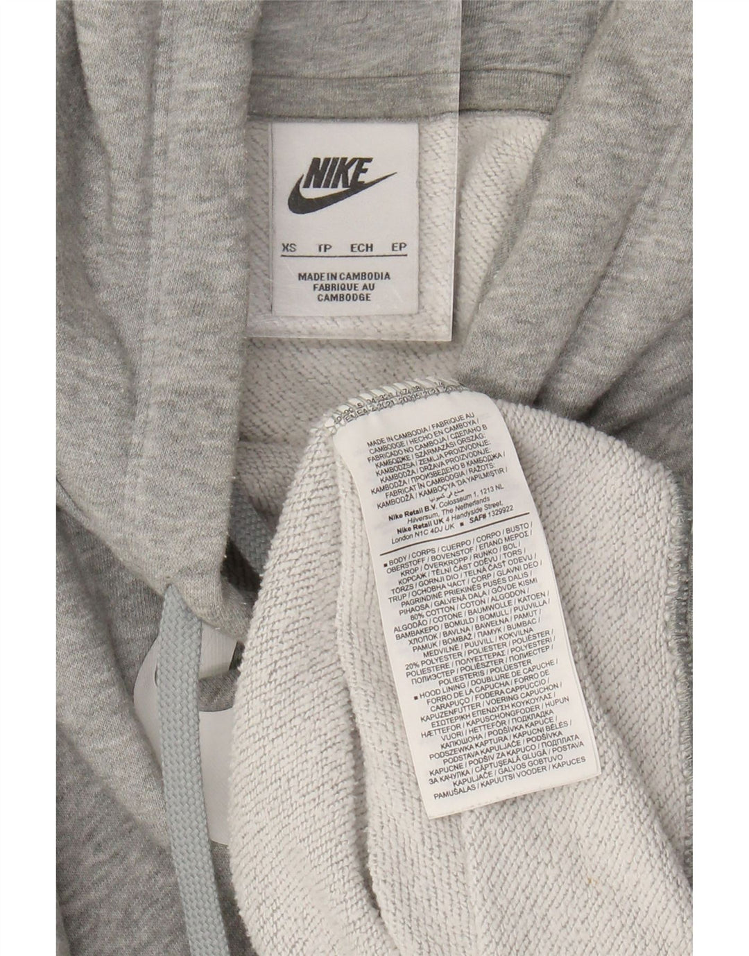 NIKE Jersey con capucha y gráfico extragrande para mujer UK 6 XS Algodón moteado gris
