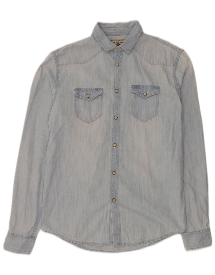 Zara Hombre Camisa Vaquera Azul Medio