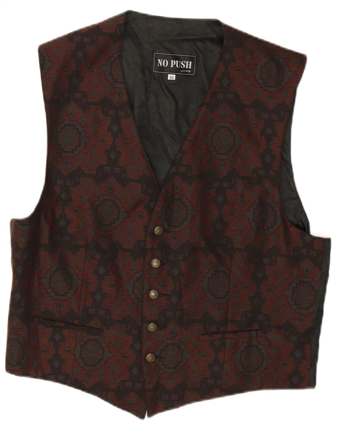 Chaleco vintage para hombre IT 50 Marrón medio Ikat Poliéster