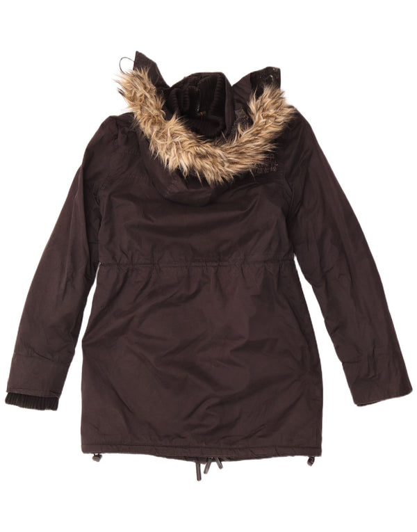 Superdry Parka con capucha y estampado gráfico para mujer UK 46 Large Black Cotton