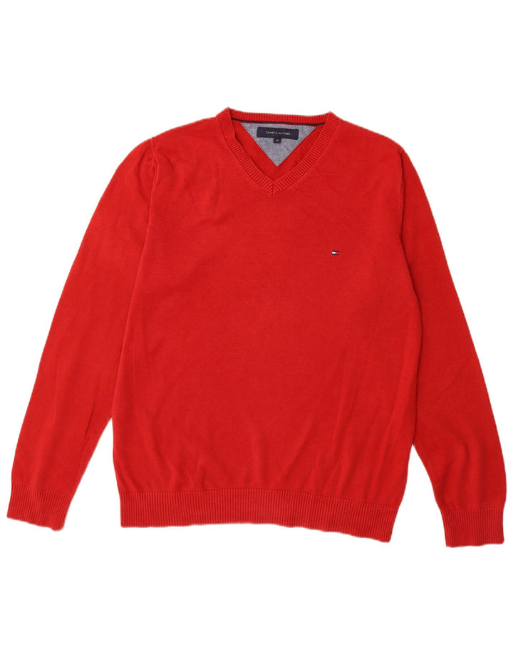 TOMMY HILFIGER Jersey con cuello en V para hombre Algodón rojo medio