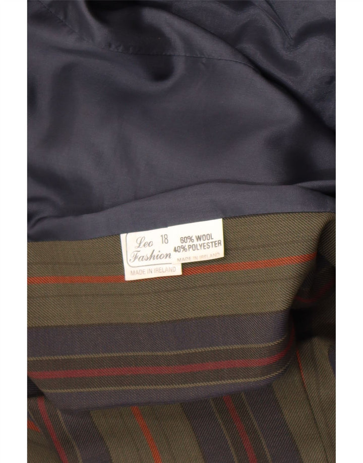 Vintage mujer 3 botones Blazer chaqueta Reino Unido 18 XL lana a rayas caqui