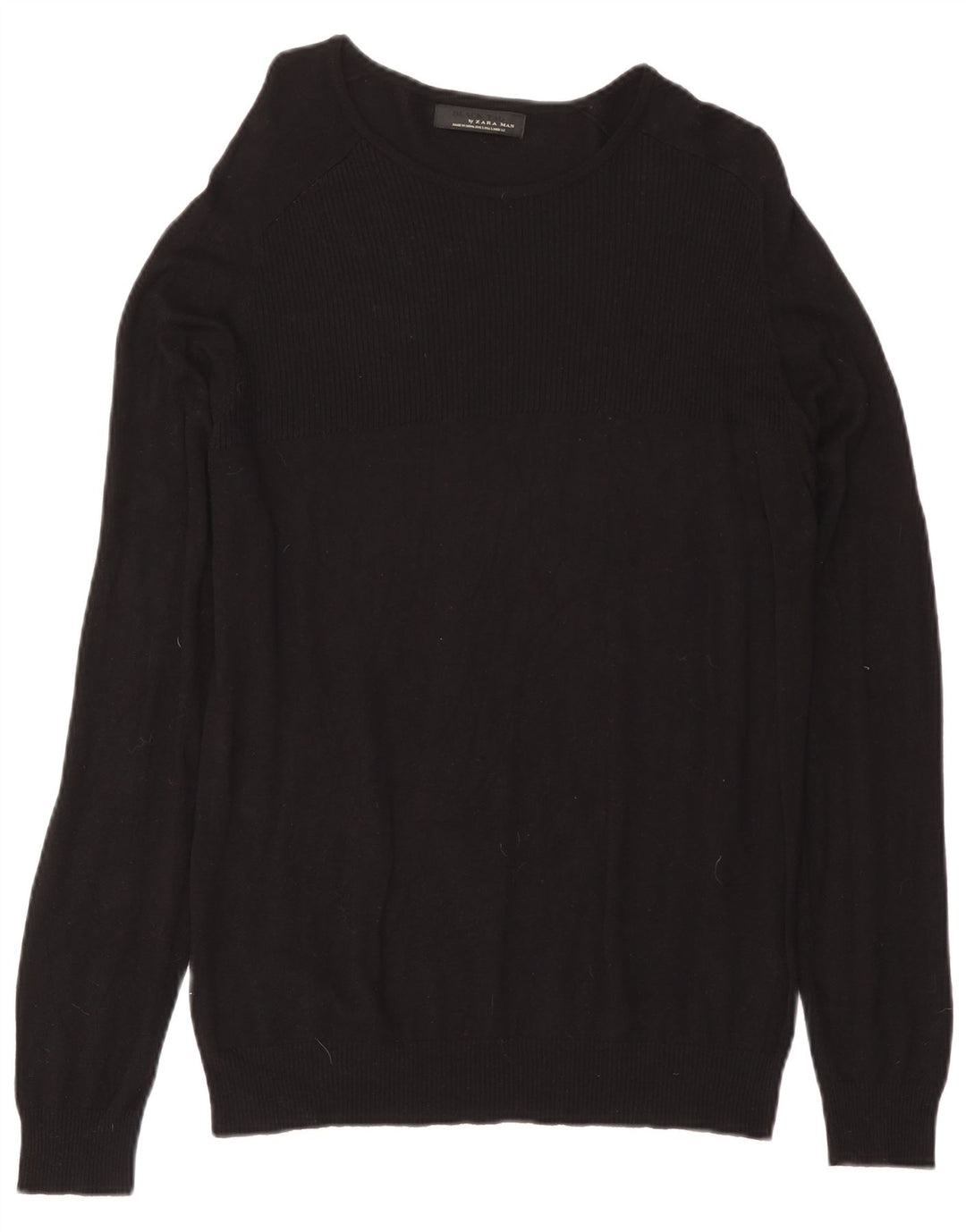 Zara Hombre Jersey Con Cuello Barco Jersey Grande Negro