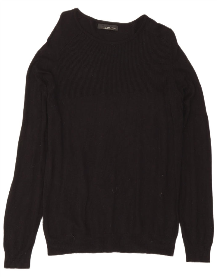 Zara Hombre Jersey Con Cuello Barco Jersey Grande Negro