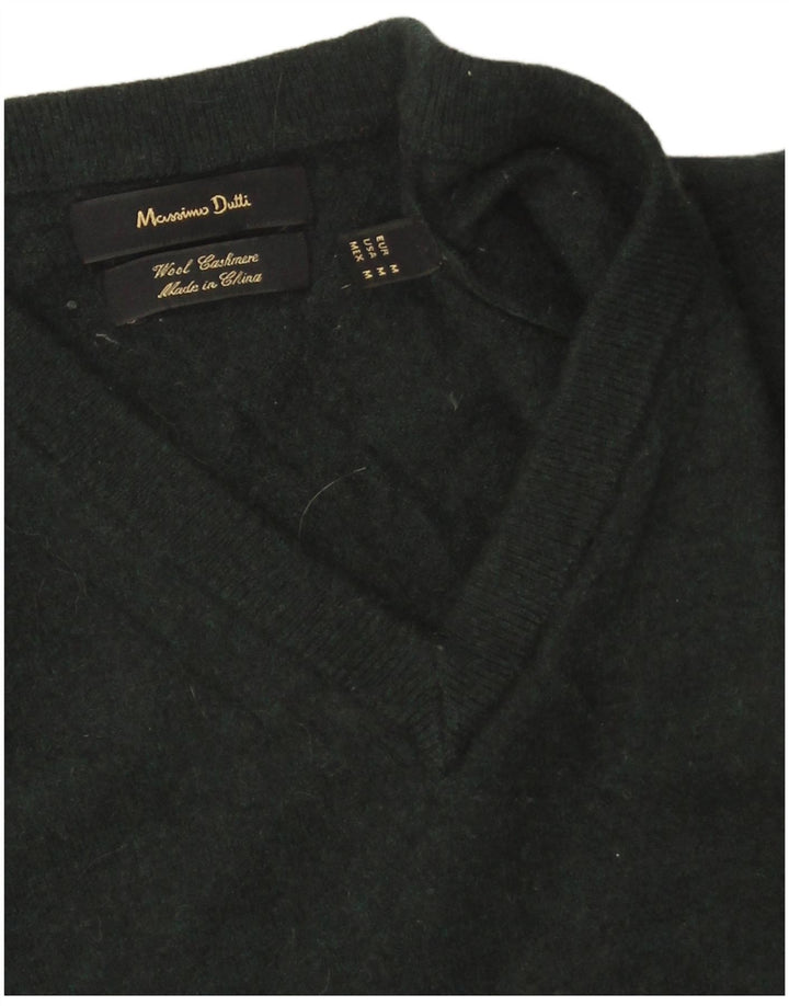 Massimo Dutti Jersey Mujer Cuello Pico UK 44 Lana Verde Medio