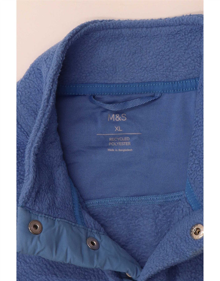 Marks & Spencer Jersey de forro polar con cuello de botón para hombre XL Azul Colorblock