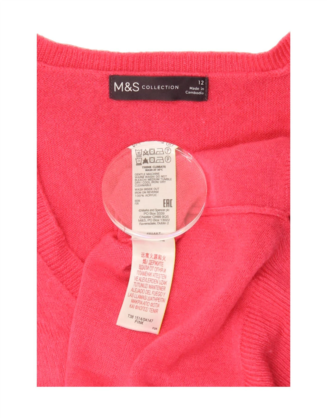 MARKS & SPENCER Womens V-Neck Jumper Sweater UK 12 Medium Pink Acrylic Vintage Marks & Spencer and Second-Hand Marks & Spencer from Messina Hembry 