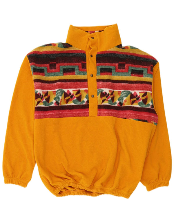 Vintage hombres botón cuello polar jumper XL amarillo geométrico