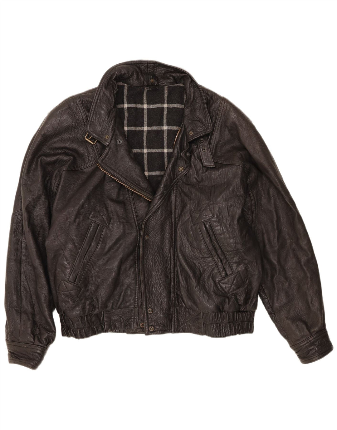 Chaqueta de cuero vintage para hombre IT 56 3XL cuero negro