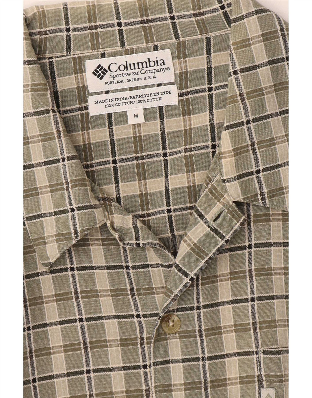Camisa Columbia De Manga Corta Para Hombre Algodón A Cuadros Caqui Medio