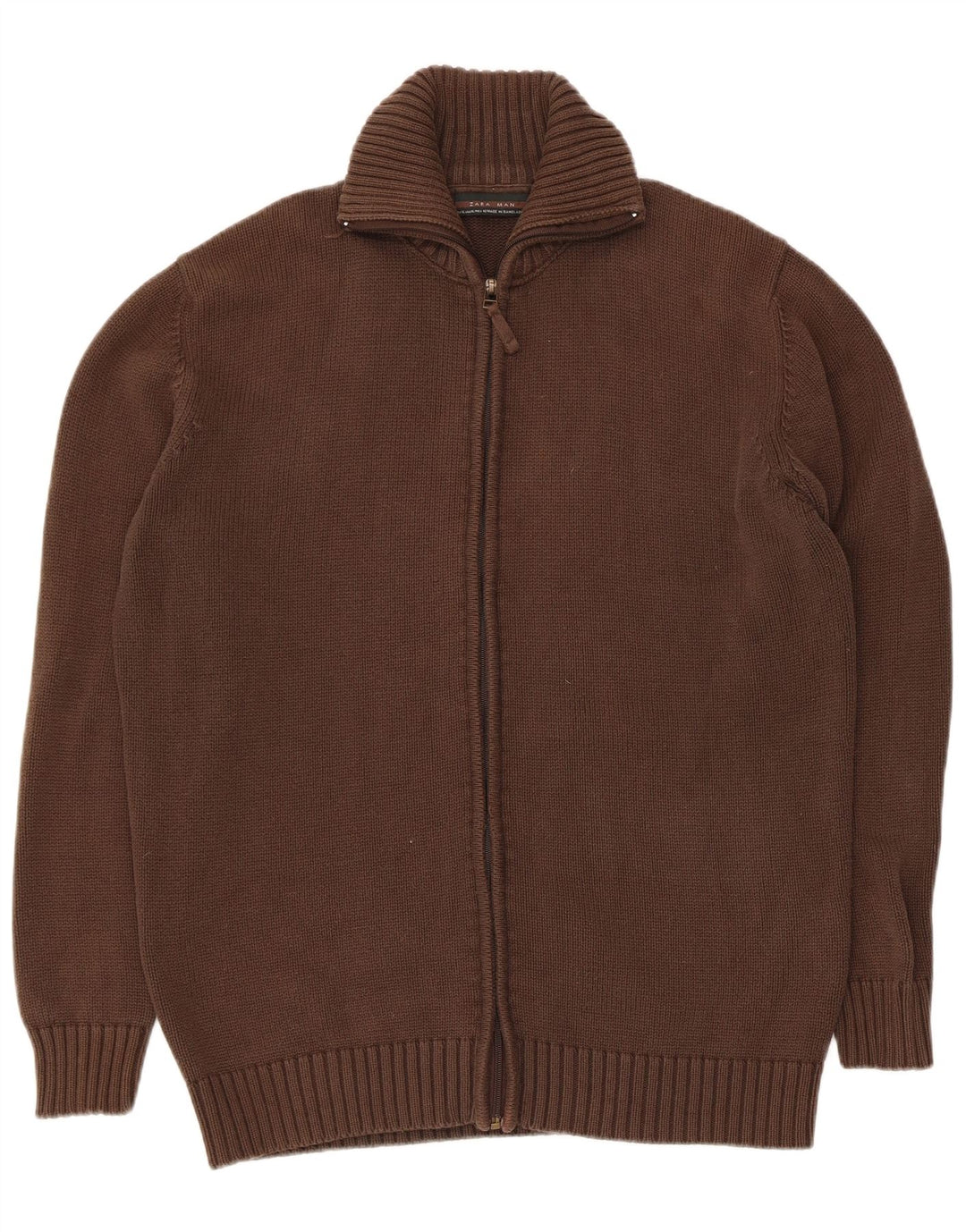 Zara Hombre Jersey Cárdigan XL Marrón Algodón