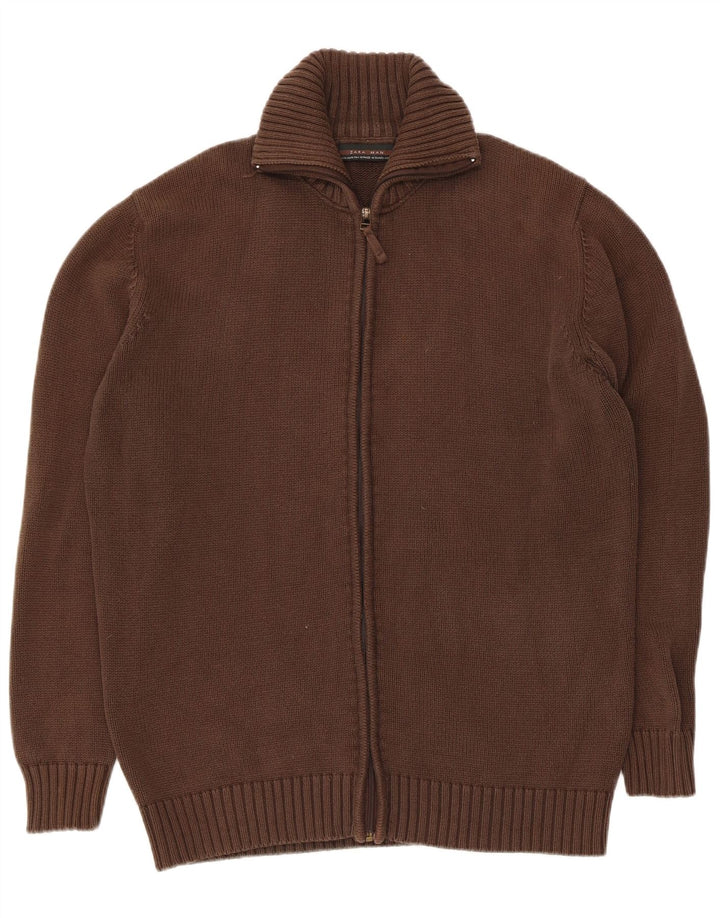 Zara Hombre Jersey Cárdigan XL Marrón Algodón