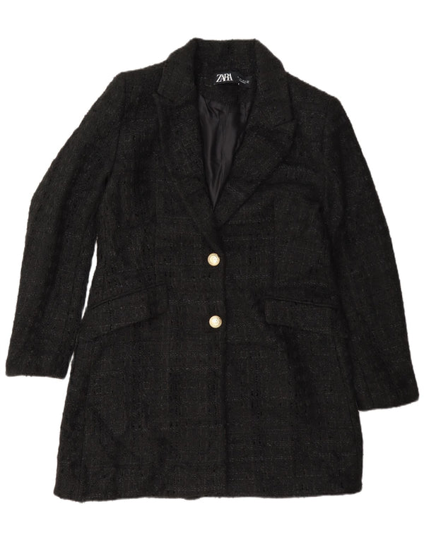 Zara Mujer Abrigo UK 46 Grande Negro Moteado