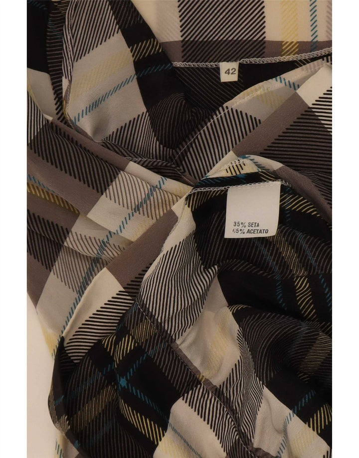 Blusa vintage de gran tamaño para mujer Top IT 42 Seda mediana a cuadros multicolor