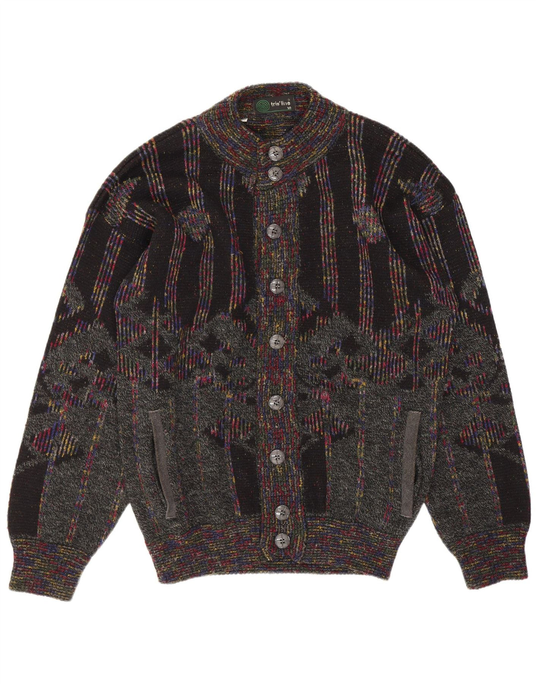 Tris Line Cárdigan Hombre IT 50 Medium Lana Geométrica Multicolor