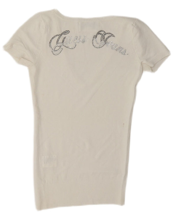 Guess Suéter gráfico de manga corta con cuello en V para mujer UK 12 Medium White