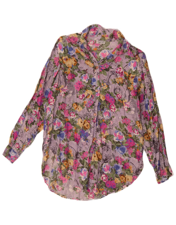 Vintage mujer camisa blusa Reino Unido 14 grande multicolor floral