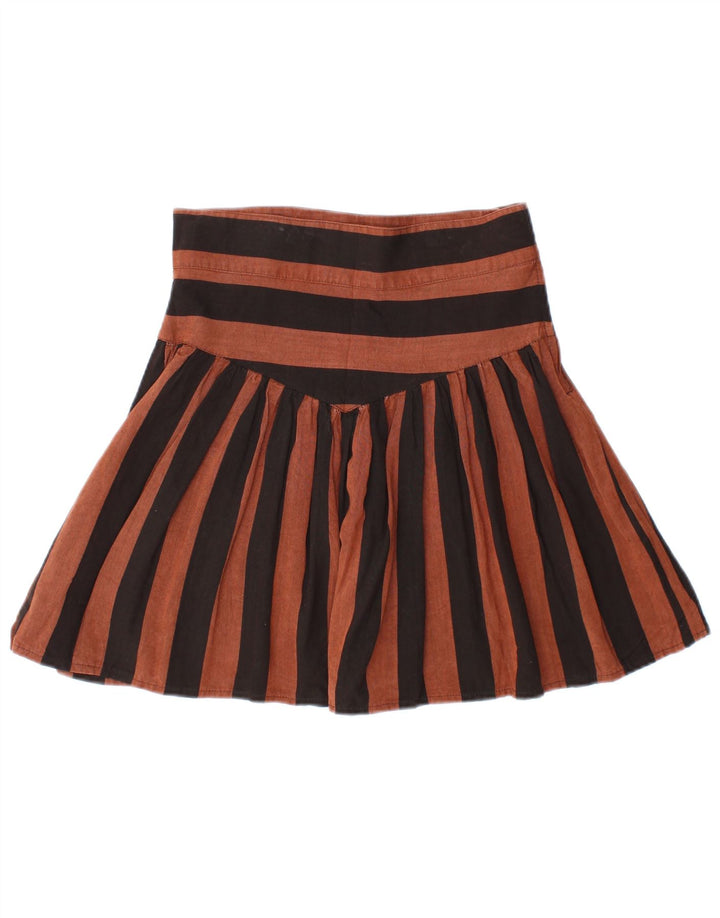 VINTAGE Minifalda plisada para mujer IT 44 Mediana W28 Viscosa a rayas marrones