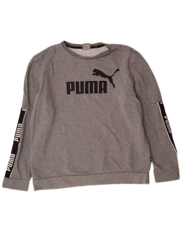 PUMA Sudadera con estampado gráfico para hombre, jersey grande de algodón con bloques de color gris