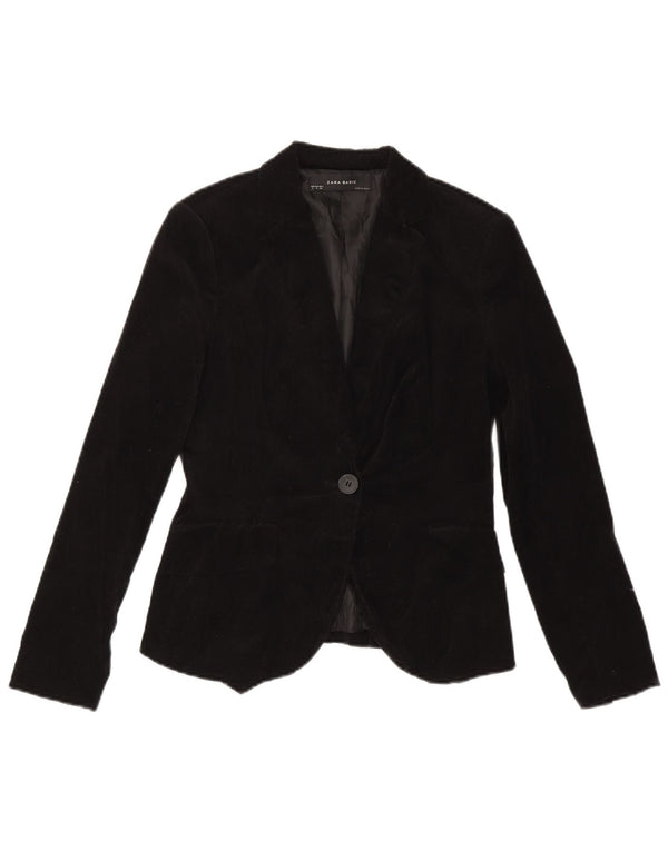 Zara Chaqueta Blazer De Terciopelo Con 1 Botón Para Mujer UK 10 Small Black Cotton