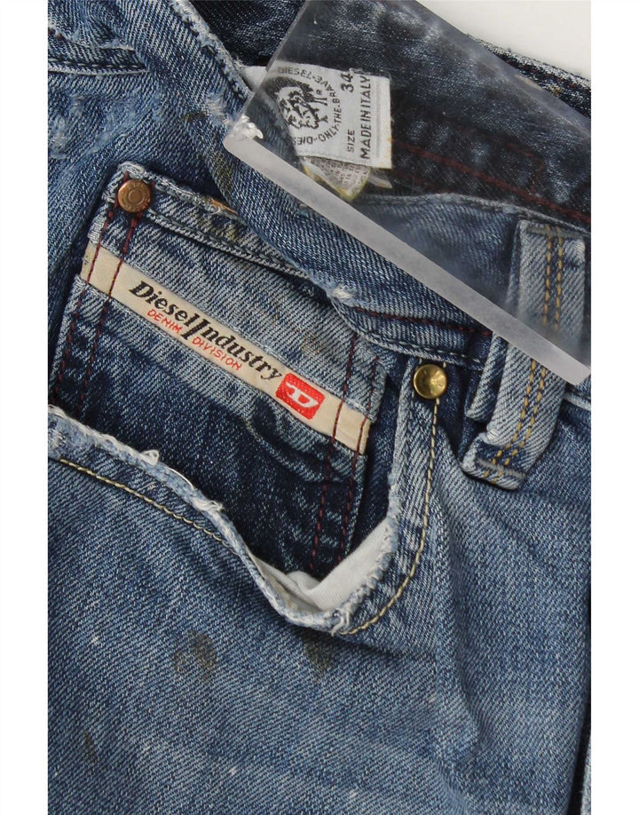 Diesel Vaqueros rectos desgastados para hombre W34 L34 Algodón azul