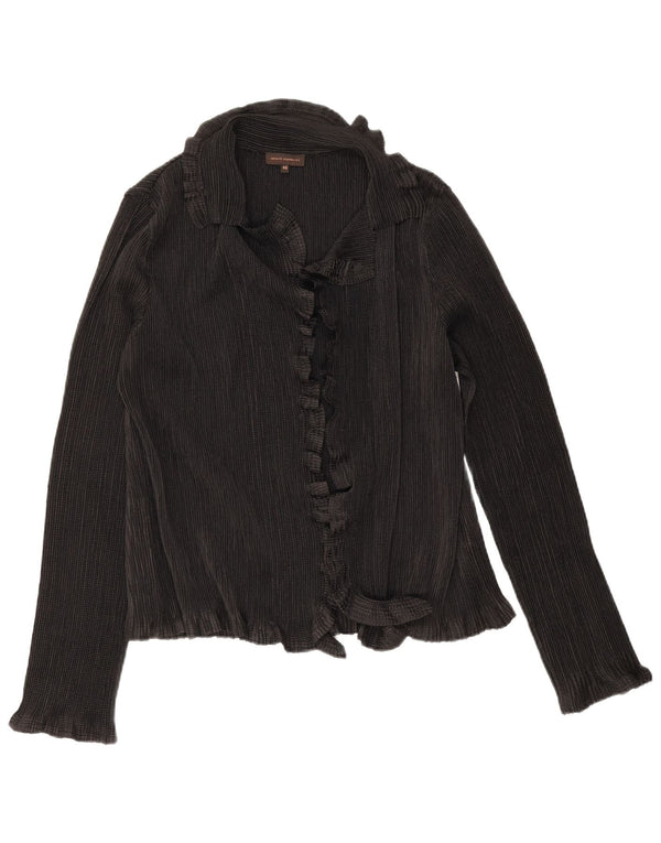 Adolfo Dominguez Blusa con volantes en la parte delantera para mujer IT 46 Grande Negro