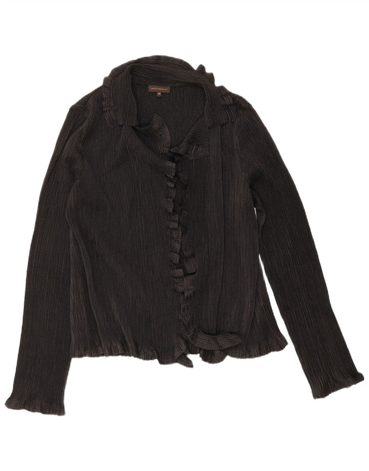 Adolfo Dominguez Blusa con volantes en la parte delantera para mujer IT 46 Grande Negro