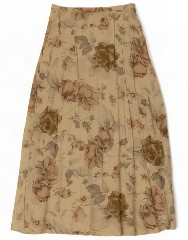 Falda larga vintage de cintura alta para mujer UK 12 Medium W28 Beige Floral