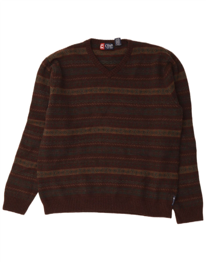 Chaps Suéter con cuello en V para hombre, talla grande, lana de cordero Fair Isle multicolor