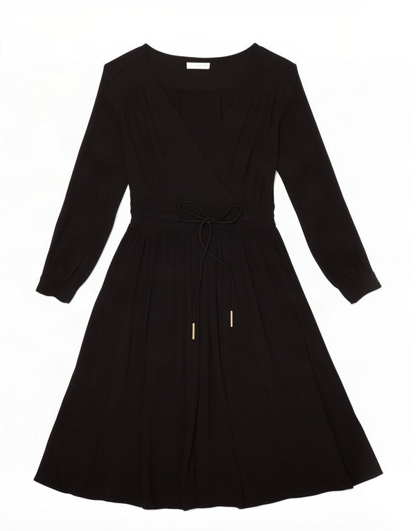 Whistles Vestido acampanado de manga larga para mujer UK 8 Small Viscosa negra