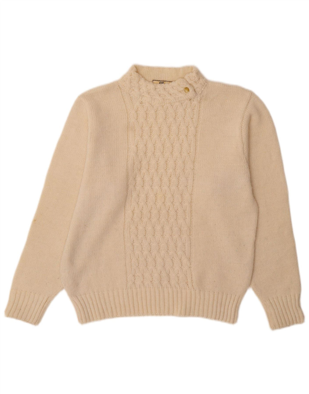 VINTAGE suéter de jersey de cuello de tortuga para mujer Reino Unido 16 grande de color blanco apagado