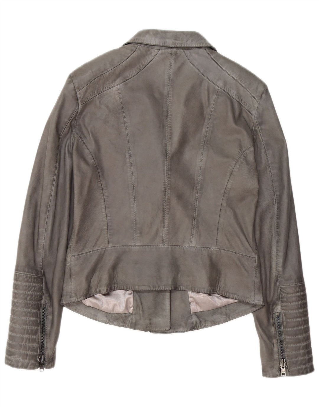 Vintage mujer cuero biker chaqueta Reino Unido 12 cuero gris medio