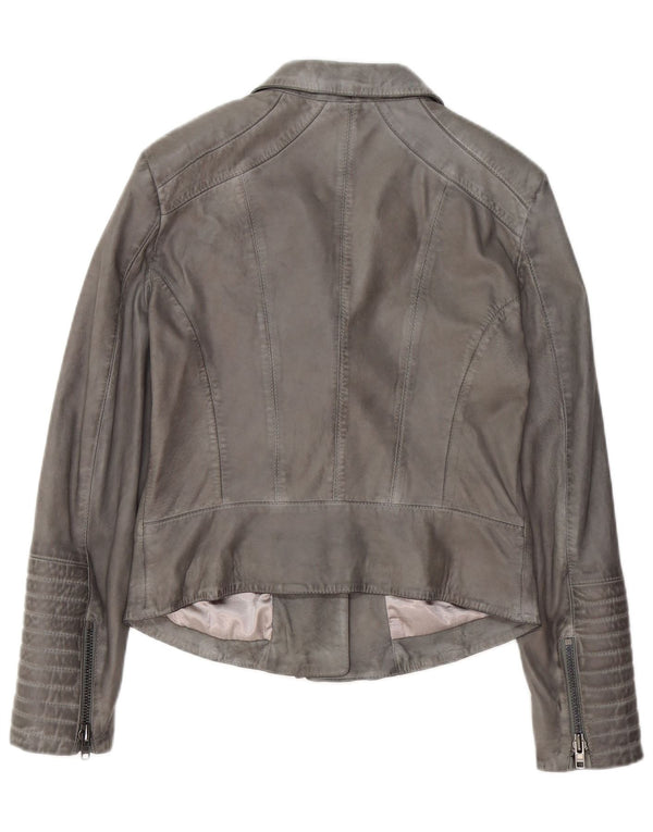 Vintage mujer cuero biker chaqueta Reino Unido 12 cuero gris medio