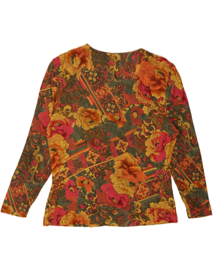 VINTAGE Mujer Top Manga Larga Reino Unido 12 Medio Multicolor