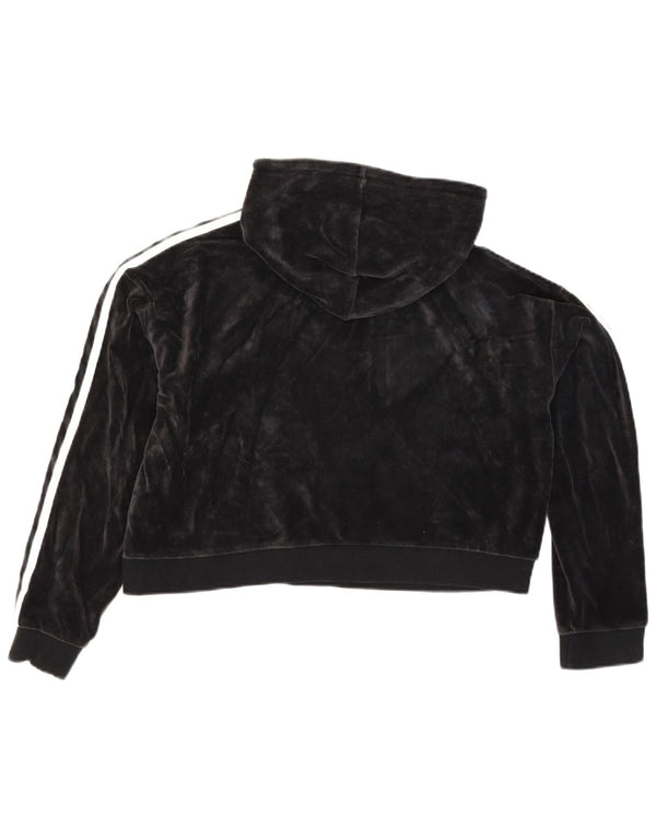 Adidas Mujer Crop Velvet Sudadera con capucha de gran tamaño UK 10 Small Black Cotton