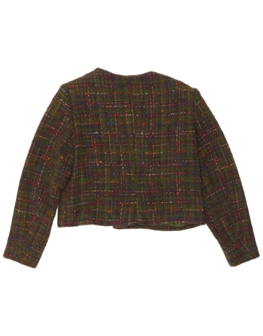 Vintage mujer crop 5 botón Blazer chaqueta Reino Unido 14 cheque verde medio