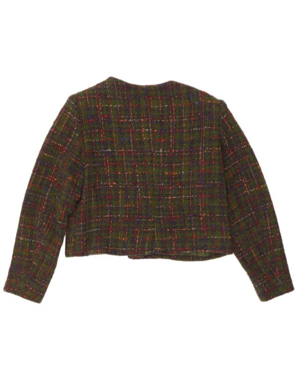 Vintage mujer crop 5 botón Blazer chaqueta Reino Unido 14 cheque verde medio
