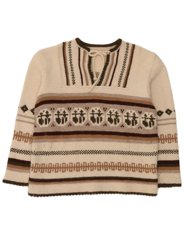 Vintage mujer cuello redondo jersey suéter Reino Unido 20 2XL Off White Fair Isle