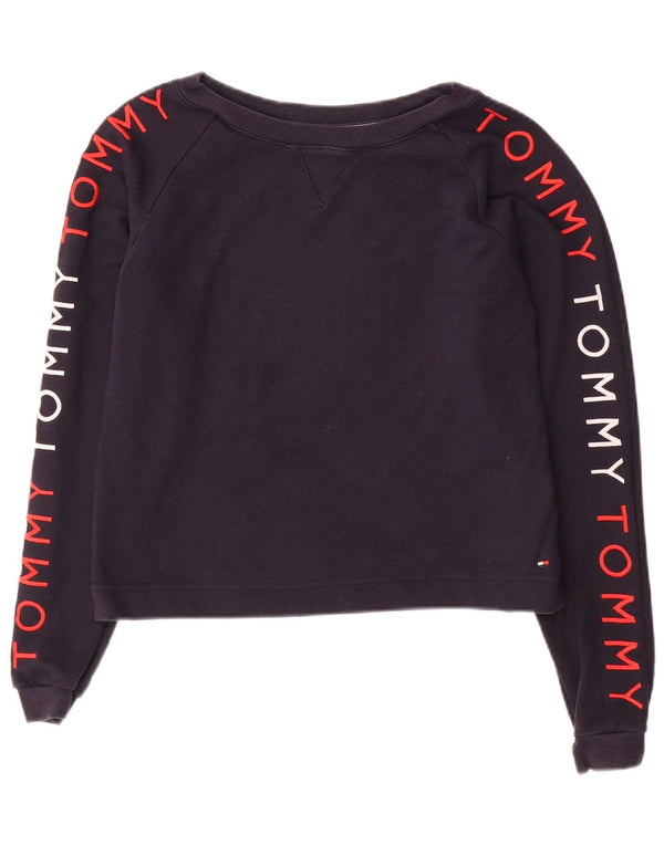 Tommy Hilfiger Mujer Crop Graphic Sudadera Jumper UK 10 Small Azul Marino