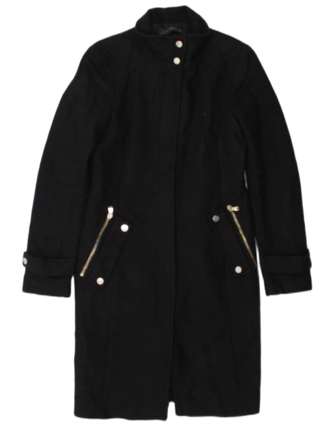 Zara Mujer Abrigo UK 10 Small Lana Negra