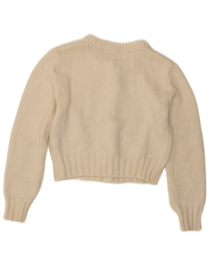 Zara Mujer Crop Cardigan Suéter UK 12 Medium Off White Poliamida