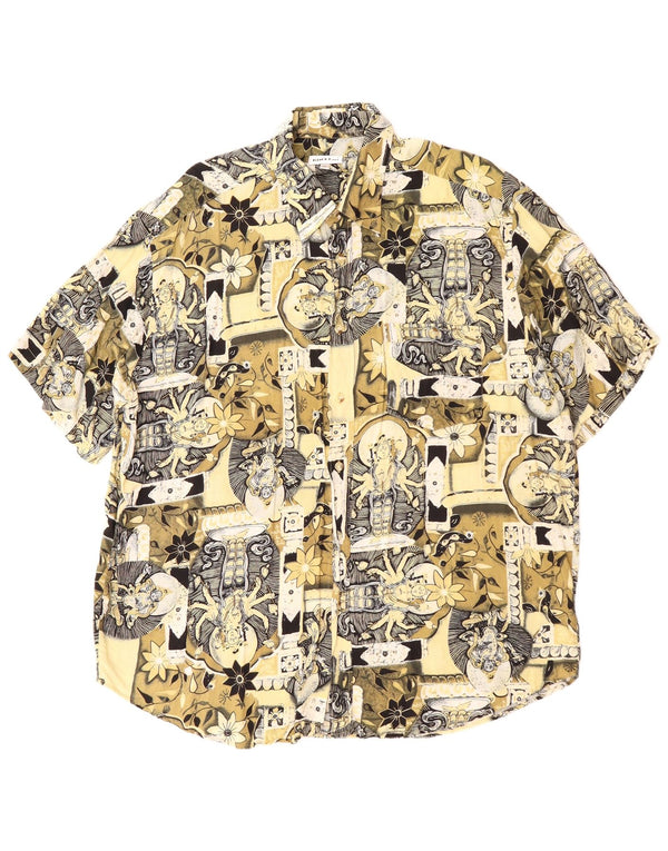 Boulee Hombre Camisa Manga Corta Estampado Abstracto XL Viscosa Verde