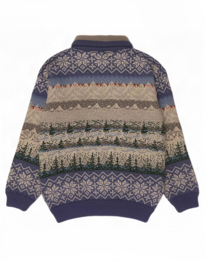 Vintage hombres zip cuello jumper suéter medio multicolor Fair Isle