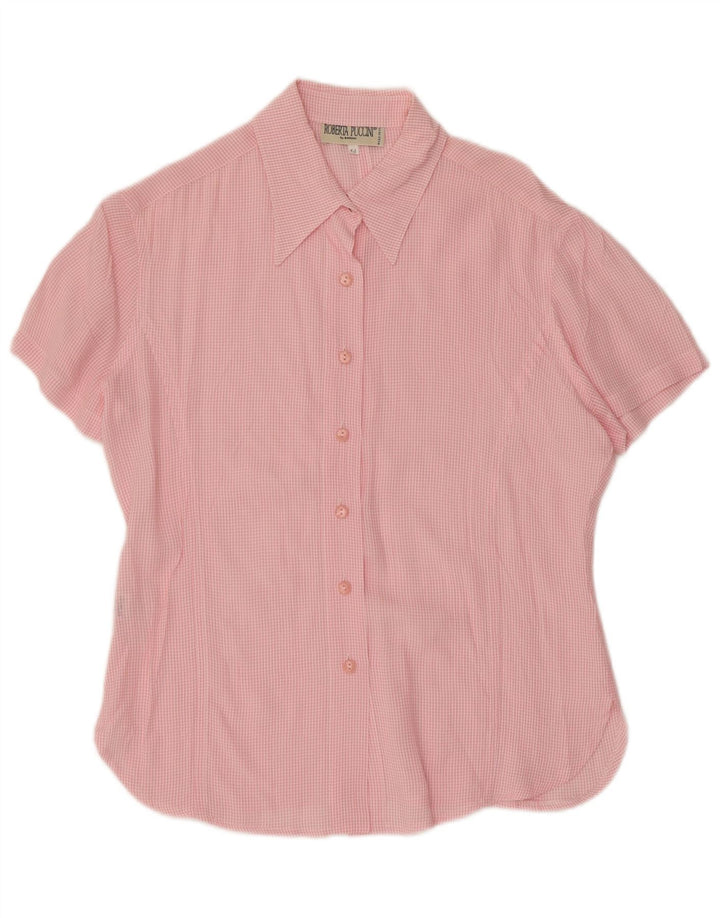 Roberta Puccini Blusa camisera de manga corta para mujer IT 44 Medium Pink Gingham