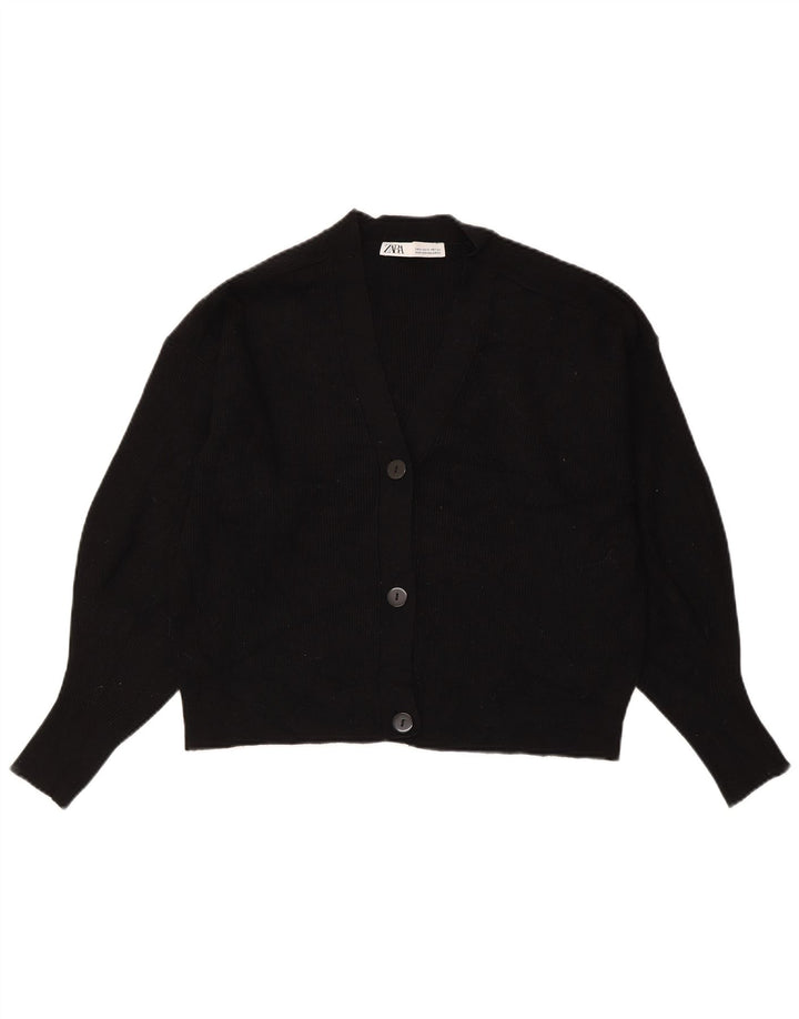 ZARA Mujer Crop Cardigan Sweater UK 44 Medium Viscosa Negra